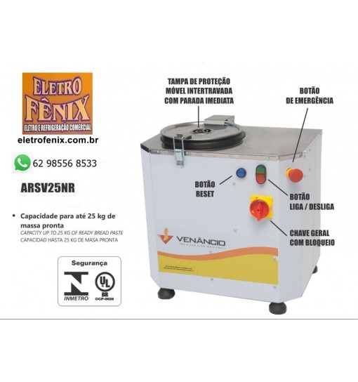 Amassadeira Rápida Monofásica 25kg Venâncio ARVS25NR