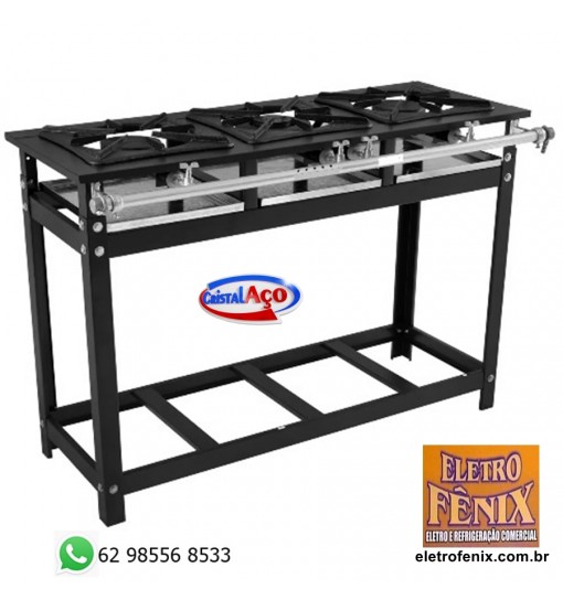 Fogão Industrial Economy - 3 Bocas Baixa Pressão - Cristal Aço