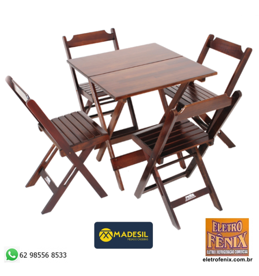 Conjunto de Mesa 70x70 com 4 Cadeiras Dobrável de Madeira - Madesil