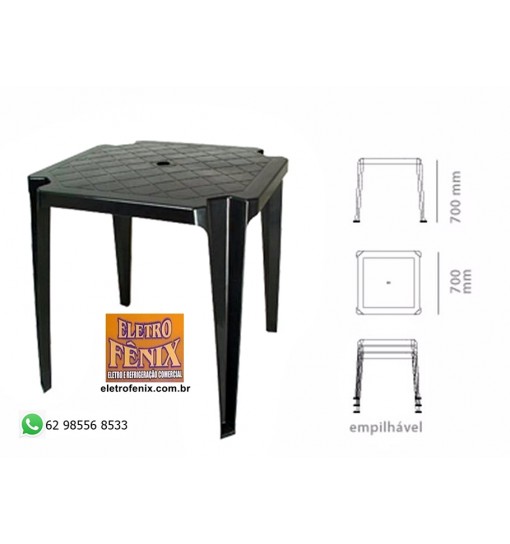 Mesa Plástica Plagon Ilha Bela 70x70 Preta