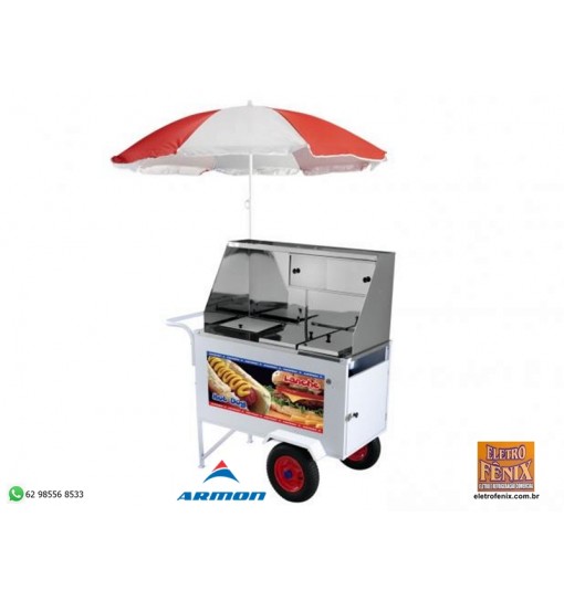 Carrinho de Cachorro Quente Armon - Luxo com Guarda-sol - Rodas Pneumáticas